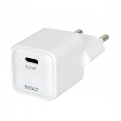 Deltaco Usb-c Mini Wall Charger, 1x Usb-c, Pd 20 W, White - Oplader